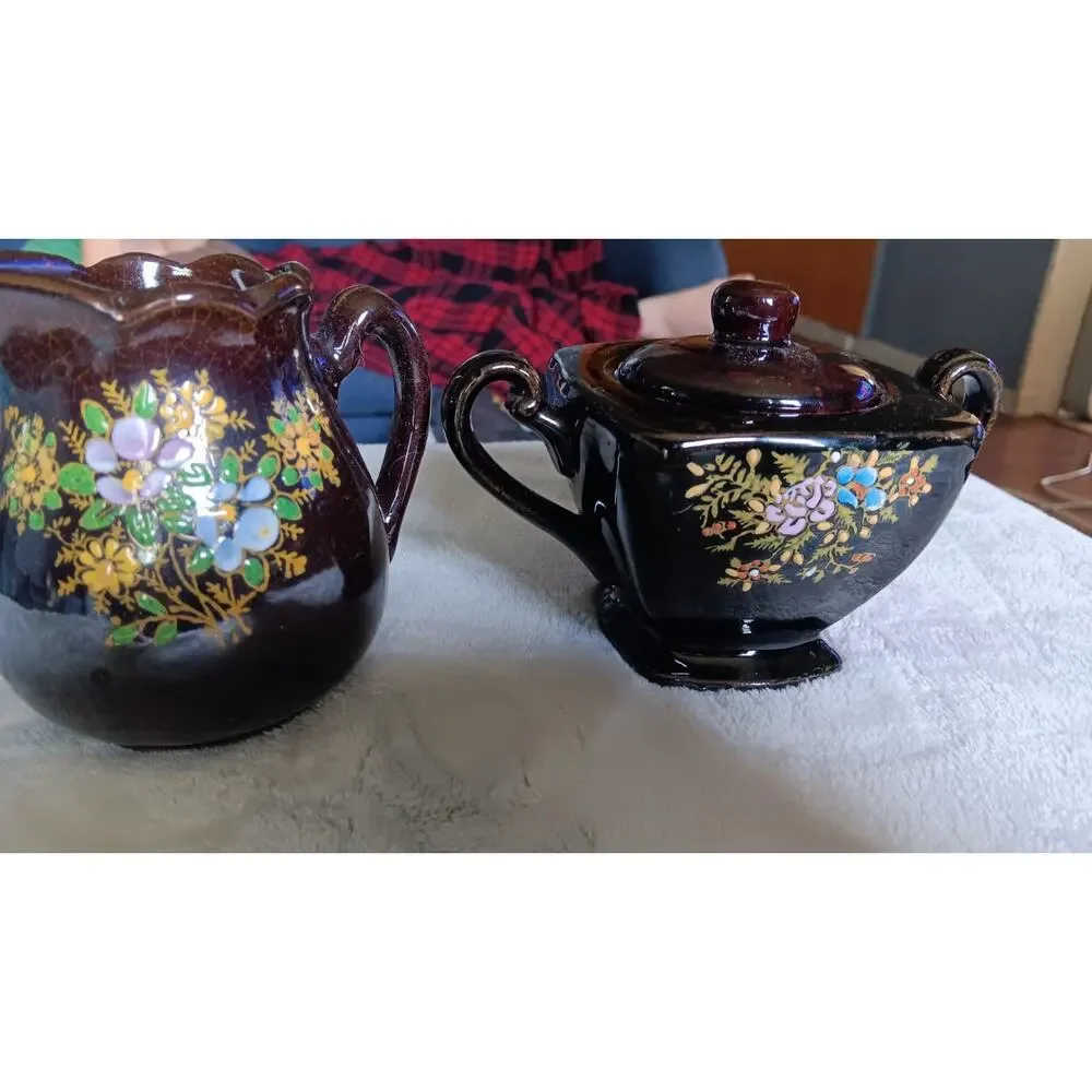 Antique Porcelain Moriage Creamer and Sugar Bowl Made in Japan